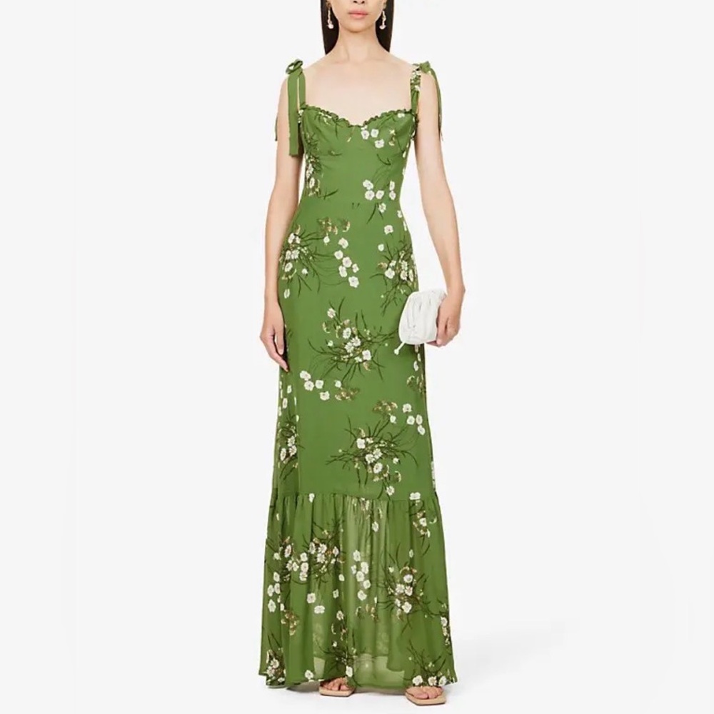 Reformation Jasen Floral Green Maxi Dress